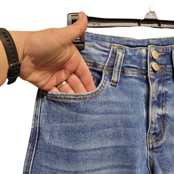 Flying Monkey Blue Boot Cut Jeans Frayed Raw Hem Cropped Ankle High Rise Size 26 - Picture 6 of 16